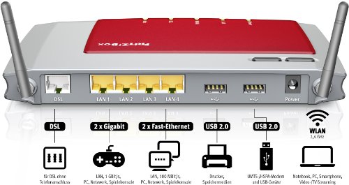 AVM Fritz Box 3272 WLAN Router Annex B (ADSL, 450 Mbit/s, 2 Gigabit-LAN, Media Server) rot -