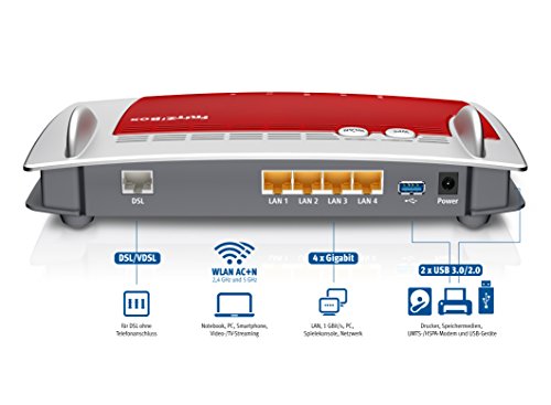 AVM FRITZ!Box 3490 (VDSL-/ADSL2+, Dual-WLAN AC + N mit 1.300 MBit/s (5 GHz) + 450 MBit/s (2,4 GHz), 4x Gigabit-LAN, Mediaserver -