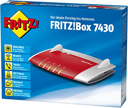 AVM FRITZ!Box 7430 (VDSL-/ADSL2+, WLAN N, 450 MBit/s (2,4 GHz), TK-Anlage für Voice over IP mit DECT-Basis, Mediaserver) -
