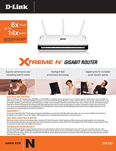 D-Link Wireless N Gigabit Router - 11/54/108/300Mbit - 802.11b/g/draft n - 4x Gigabit LAN Ports - 1x Gigabit Ethernet WAN Port -