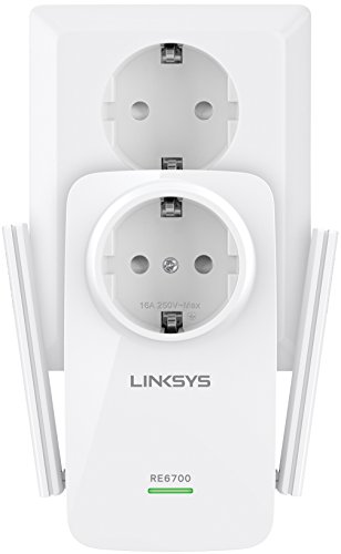 Linksys RE6700W-EG AC1200 WLAN Repeater (1200 Mbit/s, Dual Band, WPS, Audio Streaming, Gigabit Port, integrierte Steckdose), weiss -