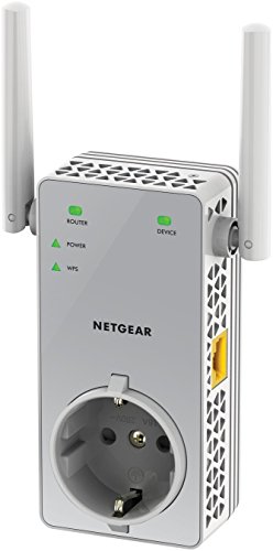 NETGEAR EX3800-100PES AC750 Universal WLAN Repeater (inkl. Steckdose, RJ-45, 750Mbit/s, An/Aus Schalter) weiß/silber -