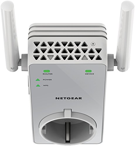 NETGEAR EX3800-100PES AC750 Universal WLAN Repeater (inkl. Steckdose, RJ-45, 750Mbit/s, An/Aus Schalter) weiß/silber -