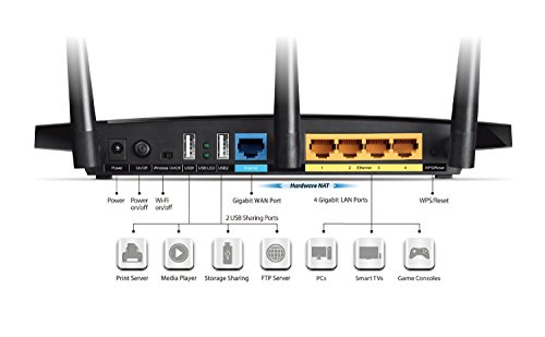 TP-Link Archer C7 WLAN Dualband Gigabit Router (für Anschluss an Kabel-/DSL-/Glasfasermodem 802.11b/g/n/ac, USB 2.0, 1750MBit/s, LAN, WAN) -