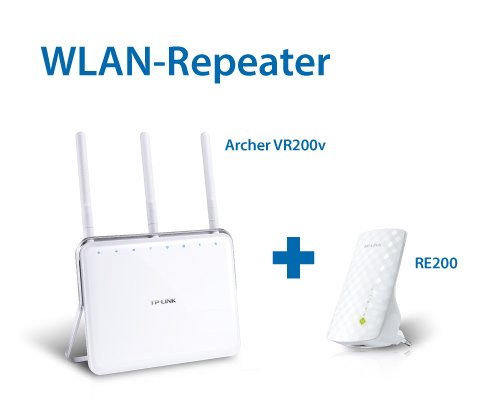 TP-Link: Archer VR200v WLAN Modemrouter & RE200 AC750 Dualband WLAN Repeater -